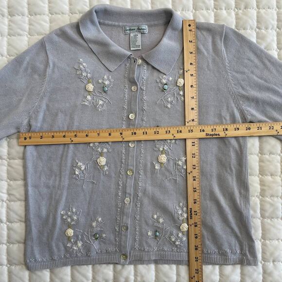 Vintage Stephanie Andrews Blue White Embroidered Cottagecore Cardigan Size Large - Picture 11 of 12